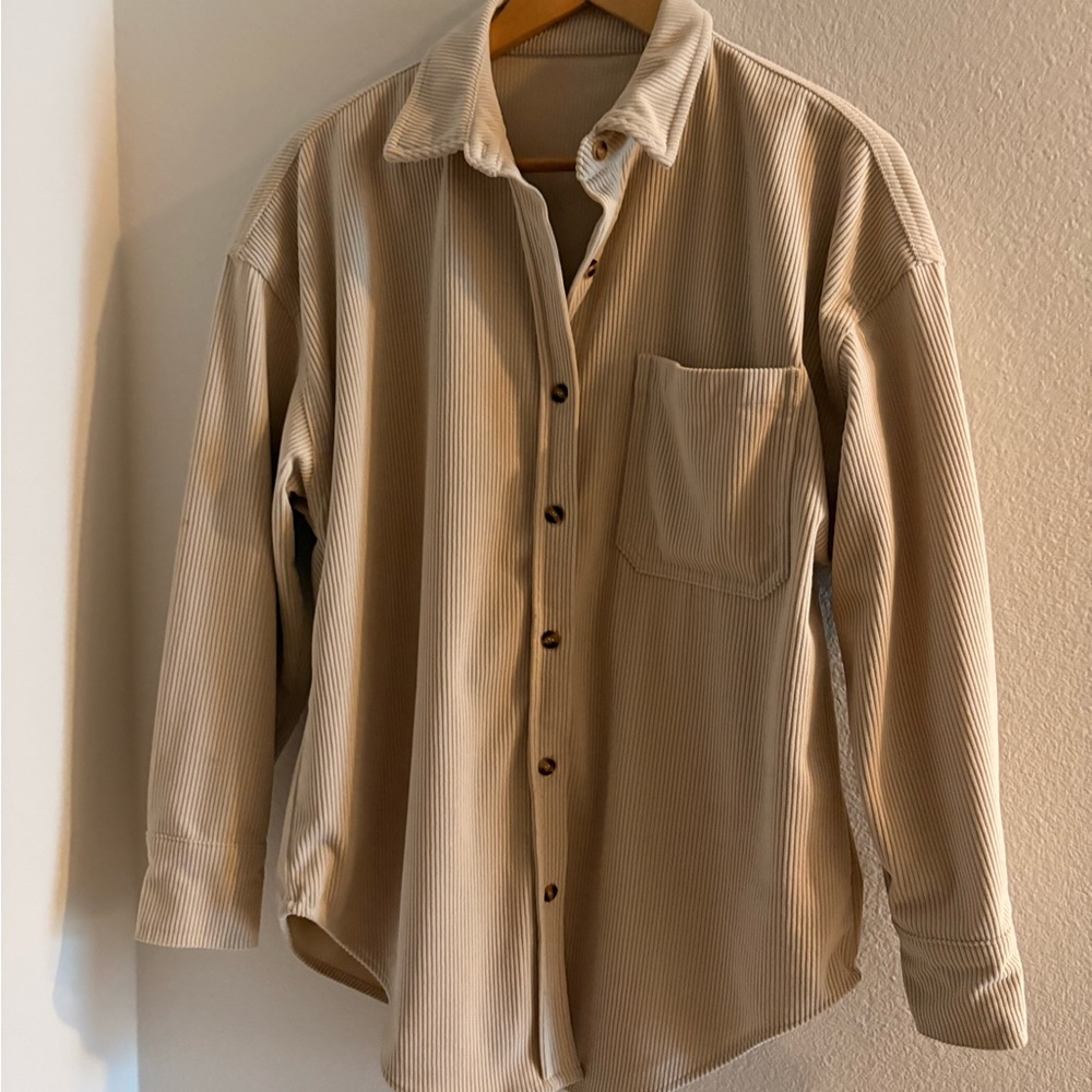 Beige Corduroy Button-Up Shirt - Size M